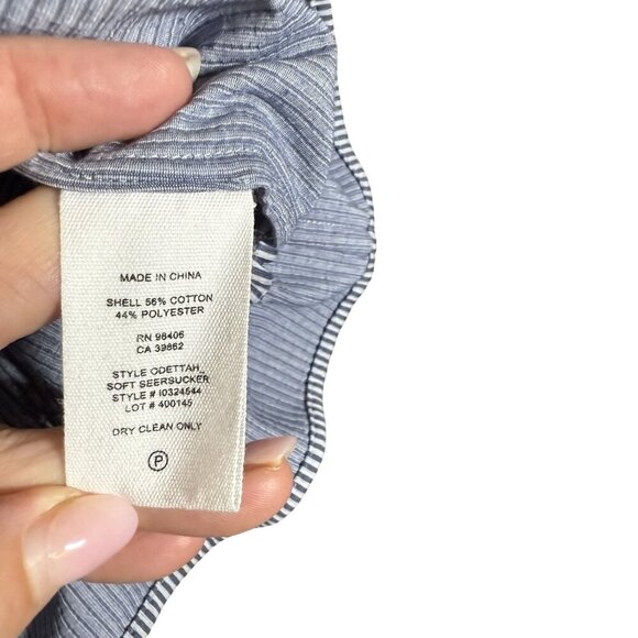 Theory Womens Striped Off-Shoulder seersucker Drawstring Top Small blue white - Picture 7 of 7